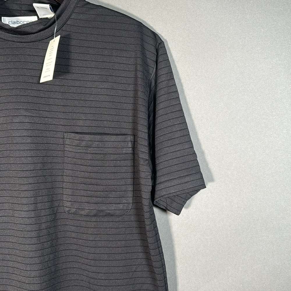 Claiborne men’s black t-shirt, NWT, stretch fabric with fine stripes